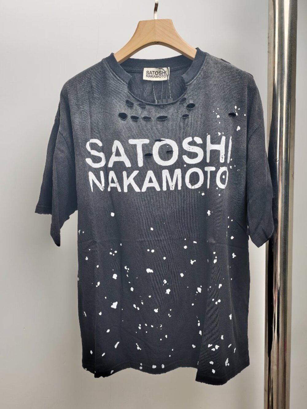 Satoshi Nakamoto Black Destroyed Paint Splatter Oversized Cotton T Shirt